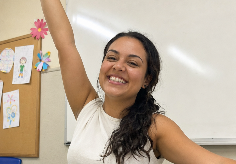 Professora que aprova o kit